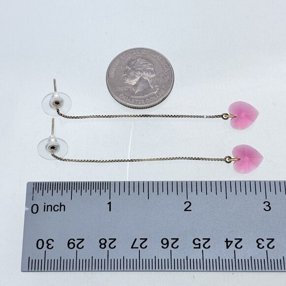 Vintage Sterling Silver 925 Pink Crystal Heart Drop Earrings - Picture 5 of 6
